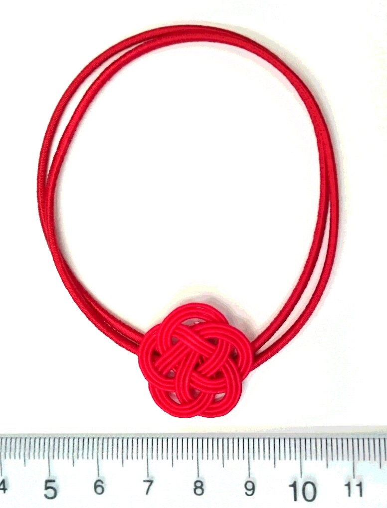 水引3本赤梅飾り結び　ゴムの円周20cm2つ輪