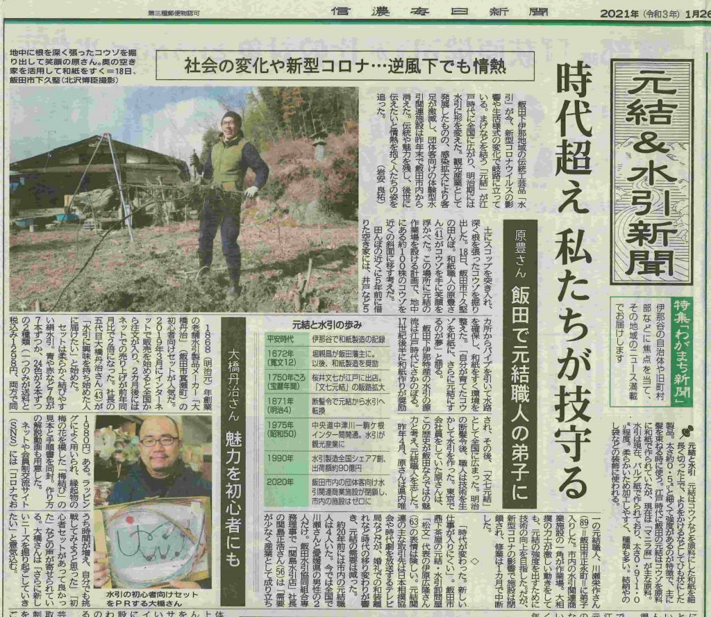 信濃毎新聞に水引屋大橋が掲載