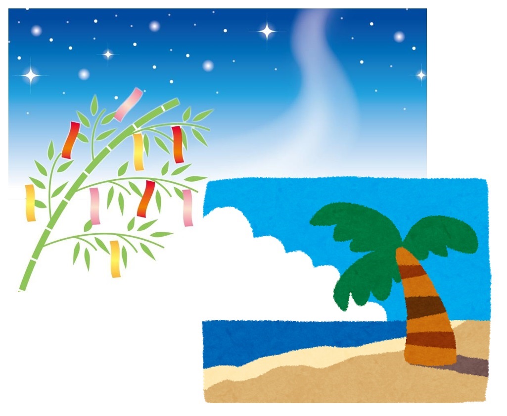 七夕と海イラスト